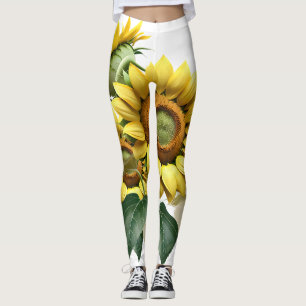 Two Vibrant Sunflowers with Lush Green Leaves Leggings