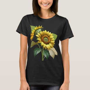Two Vibrant Sunflowers with Lush Green Leaves T-Shirt