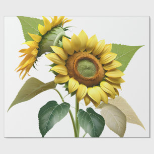 Two Vibrant Sunflowers with Lush Green Leaves Wrapping Paper