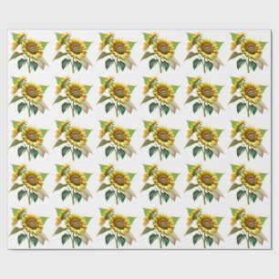Two Vibrant Sunflowers with Lush Green Leaves Wrapping Paper