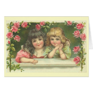 Two Victorian Girls in a Rose Garden