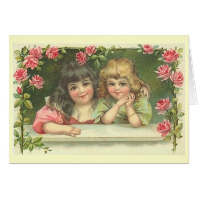 Two Victorian Girls in a Rose Garden (Front Horizontal)
