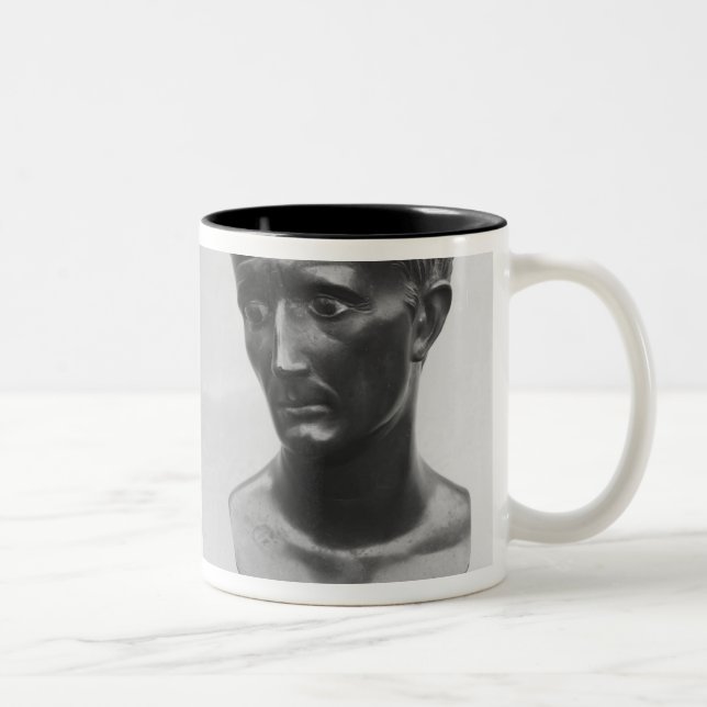Two views of a bust of Emperor Augustus Two-Tone Coffee Mug (Right)