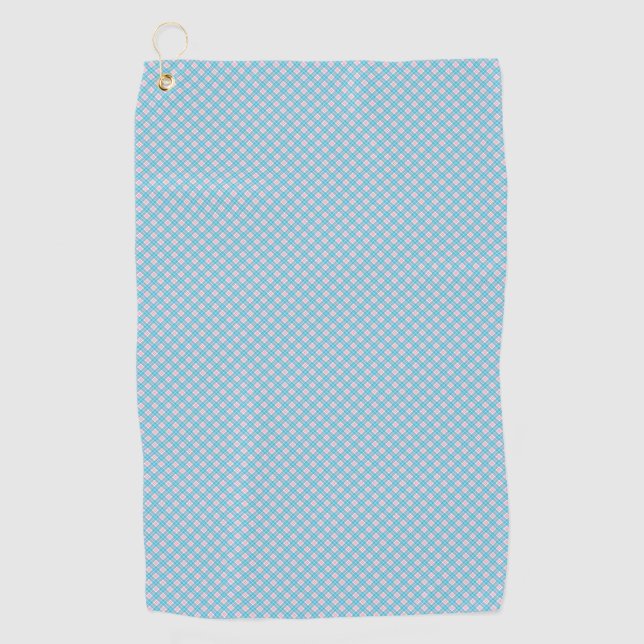 Two views of a light blue towel with a pattern  (Front)
