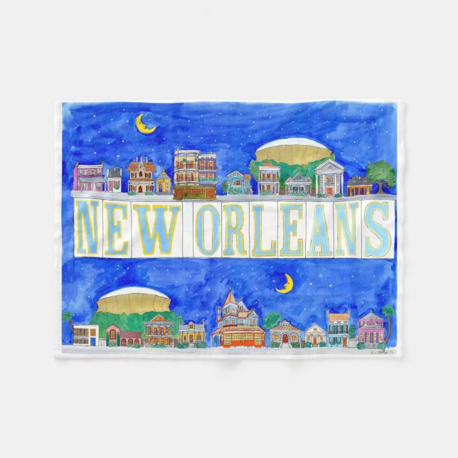 Two Views of New Orleans Fleece Blanket (Front (Horizontal))