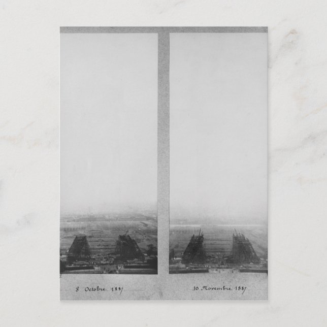 Two views of the construction of the Eiffel Postcard (Front)