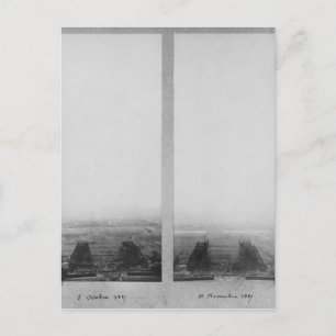 Two views of the construction of the Eiffel Postcard