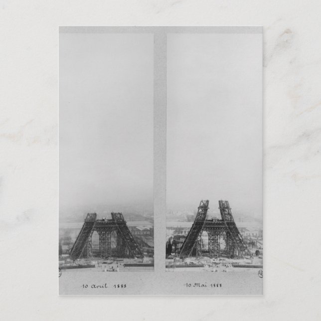 Two views of the construction of the Eiffel Postcard (Front)