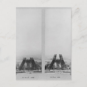 Two views of the construction of the Eiffel Postcard