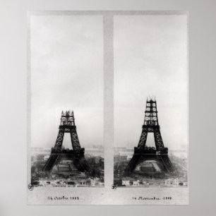Two views of the construction of the Eiffel Poster