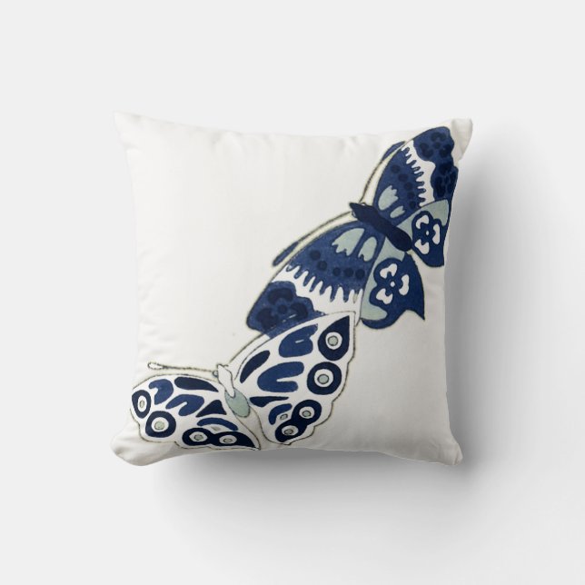 Two Vintage Blue Butterflies Cushion (Front)