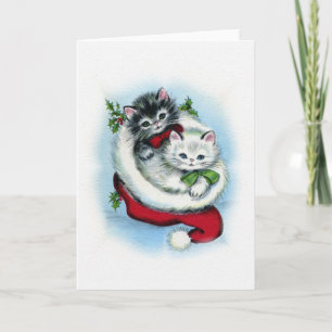 two vintage christmas kittens holiday card