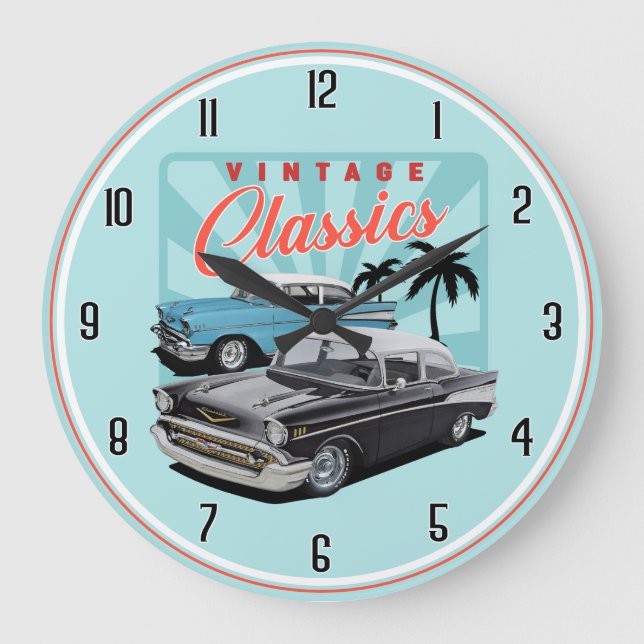 Two Vintage Classics Car Large Clock (Front)