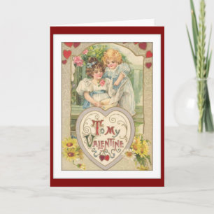 Two Vintage Girls Best Friends Sisters Valentine Holiday Card