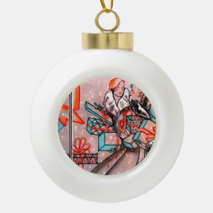 Two vintage women Christmas Shopping Ceramic Ball Christmas Ornament