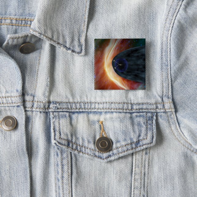 Two Voyager Spacecraft Exploring Turbulent Space. 15 Cm Square Badge (In Situ)