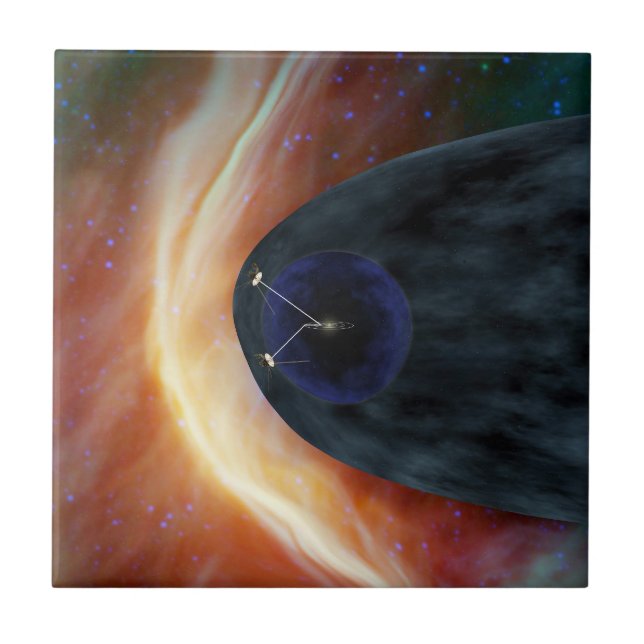 Two Voyager Spacecraft Exploring Turbulent Space. Ceramic Tile (Front)