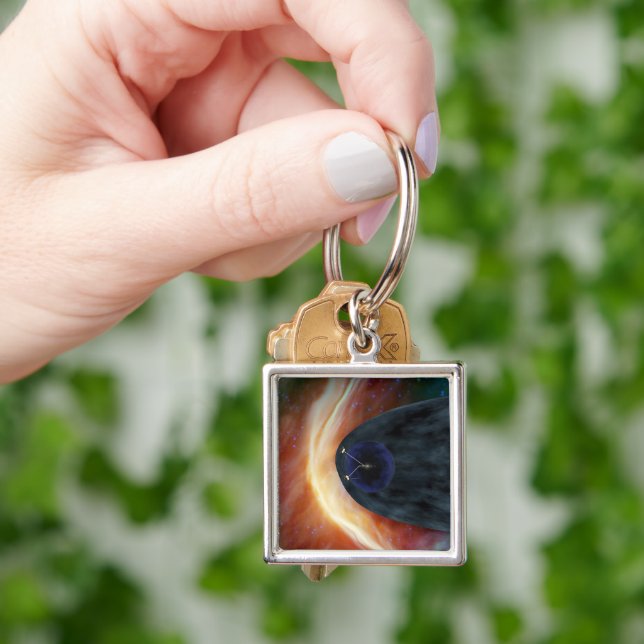 Two Voyager Spacecraft Exploring Turbulent Space. Key Ring (Hand)