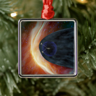Two Voyager Spacecraft Exploring Turbulent Space. Metal Ornament