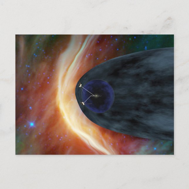 Two Voyager Spacecraft Exploring Turbulent Space. Postcard (Front)