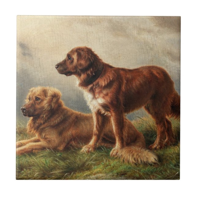 Two Watchful Dogs Ceramic Tile (Front)