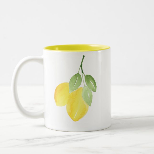 Two Watercolor Lemons Two-Tone Coffee Mug (Left)