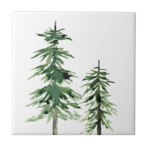 Two Watercolor Pine Trees  Ceramic Tile