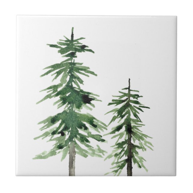 Two Watercolor Pine Trees  Ceramic Tile (Front)