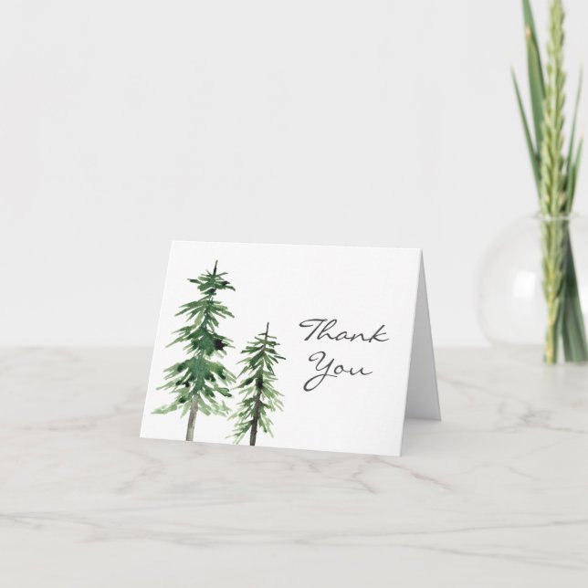 Two Watercolor Pine Trees Thank You Card (Front)