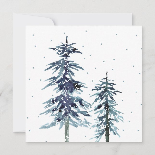 Two Watercolor Winter Pine Trees 2 Card (Front)