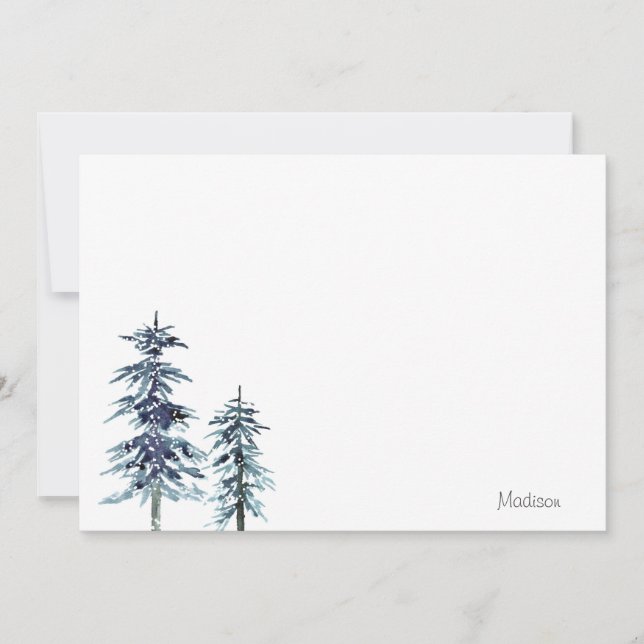Two Watercolor Winter Pine Trees Card (Front)