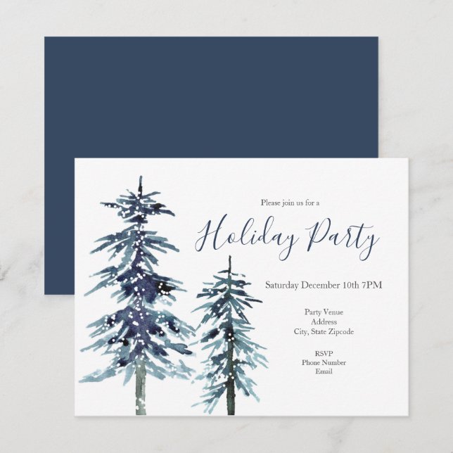 Two Watercolor Winter Pine Trees Invitation (Front/Back)