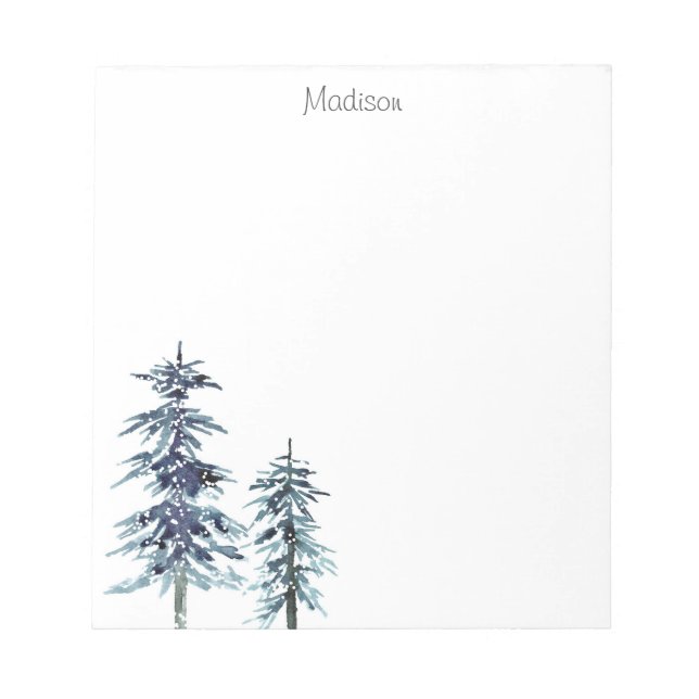 Two Watercolor Winter  Pine Trees Notepad (Front)
