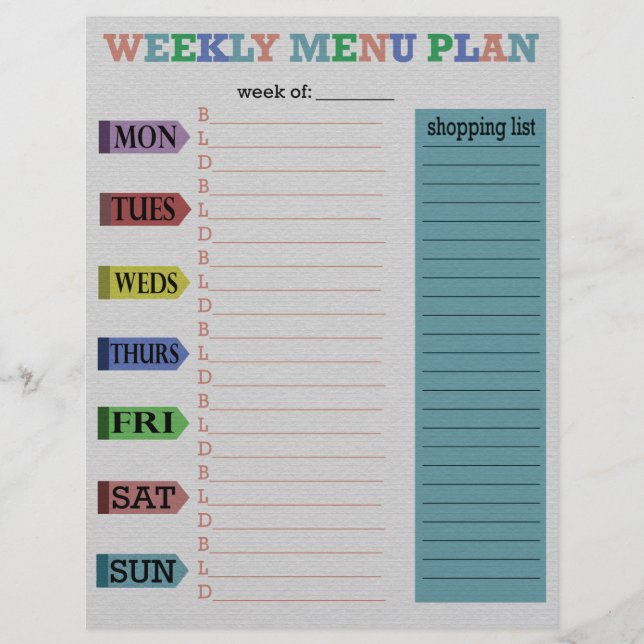 Two Week Menu Plan (Front)