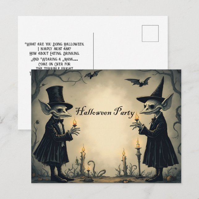 Two Well-Dressed Goblins Halloween Party Invitation Postcard (Front/Back)