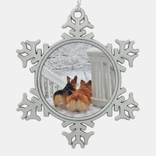 Two Welsh Corgis in the Snow Ornament