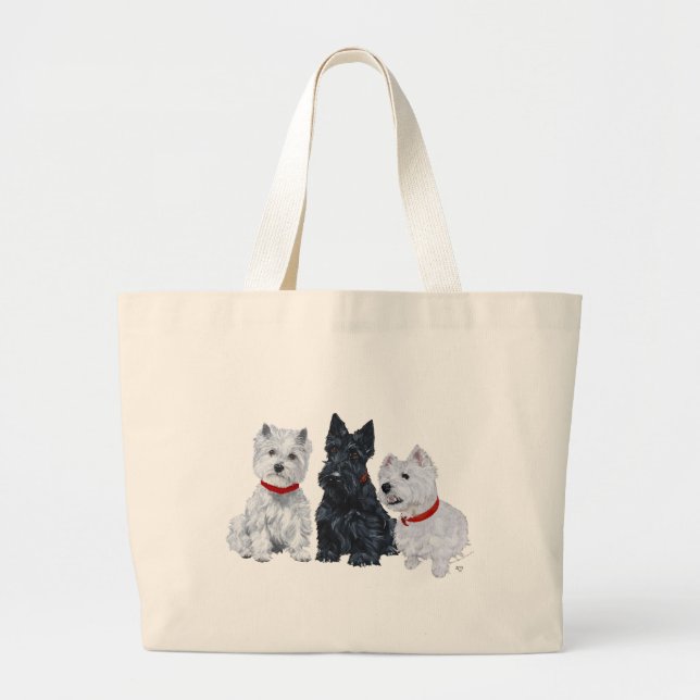 Two Westies and a Scottie Large Tote Bag (Front)