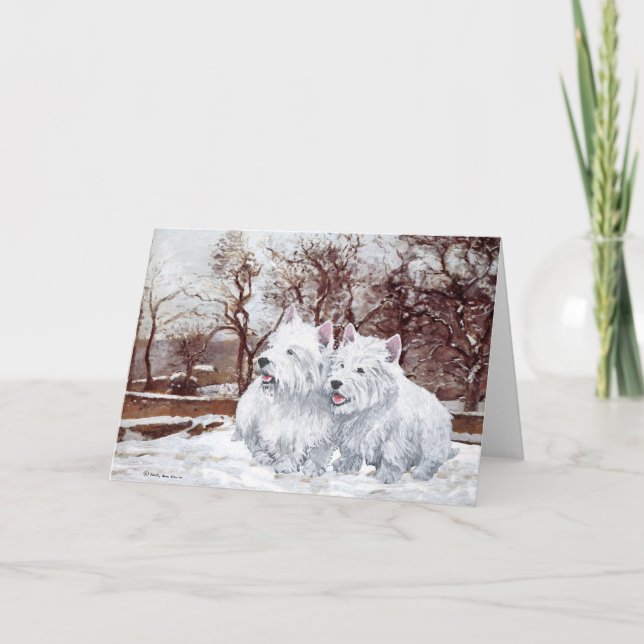 Two Westies in Wintertime Holiday Card (Front)