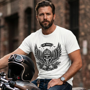 Two Wheels One Heart Biker Skull T-Shirt
