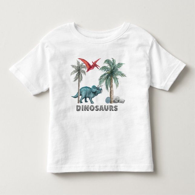 Two Whimsical Dinosaurs in Jungle Toddler T-Shirt (Front)