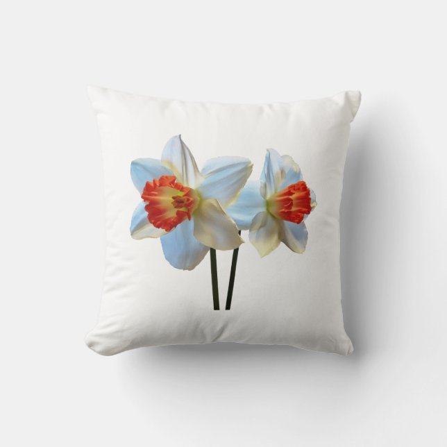 Two White And Orange Daffodils Cushion (Front)