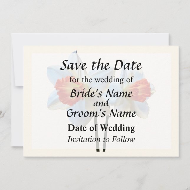 Two White And Orange Daffodils Save the Date (Front)