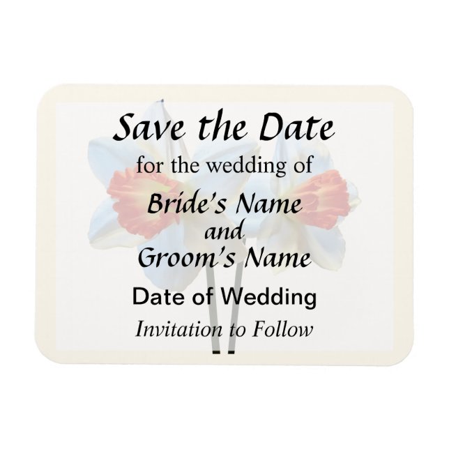 Two White And Orange Daffodils Save the Date Magnet (Horizontal)