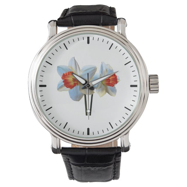 Two White And Orange Daffodils Watch (Front)