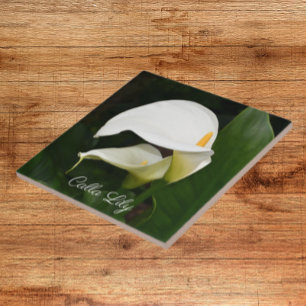 Two White Calla Lilies Floral Ceramic Tile