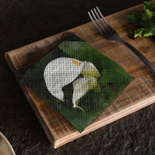 Two White Calla Lilies Floral Napkin (In Situ Table)