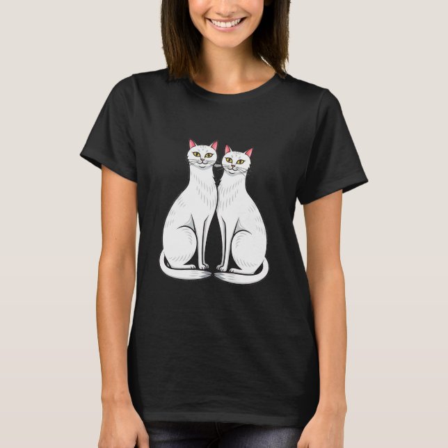 Two White Cats Sitting Side by Side T-Shirt (Front)