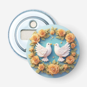 Two White Doves Amidst a Floral Pattern Bottle Opener