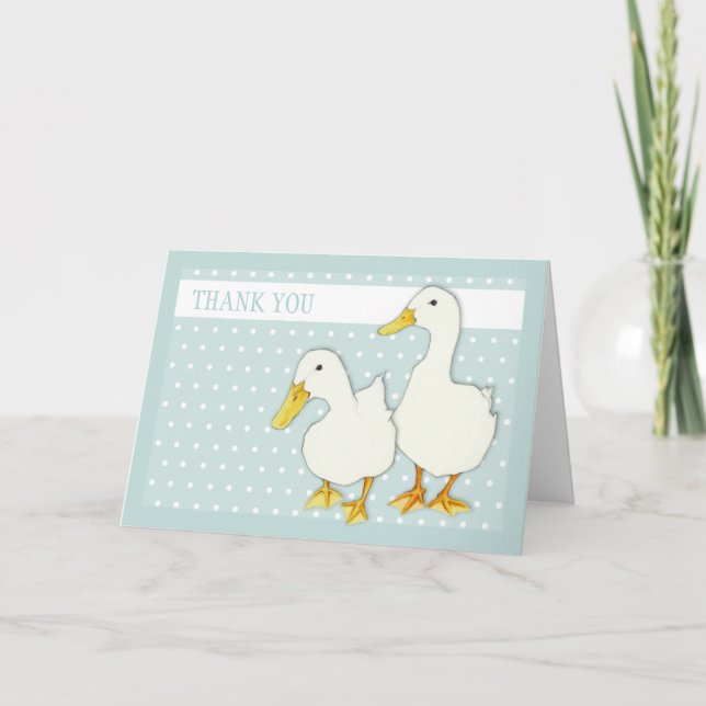 Two White Ducks dots Thank You Card (Front)
