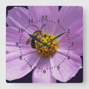 two white flowers square wall clock